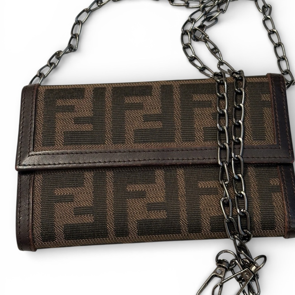 Vintage FENDI Brown Zucca FF Canvas Chain Wallet